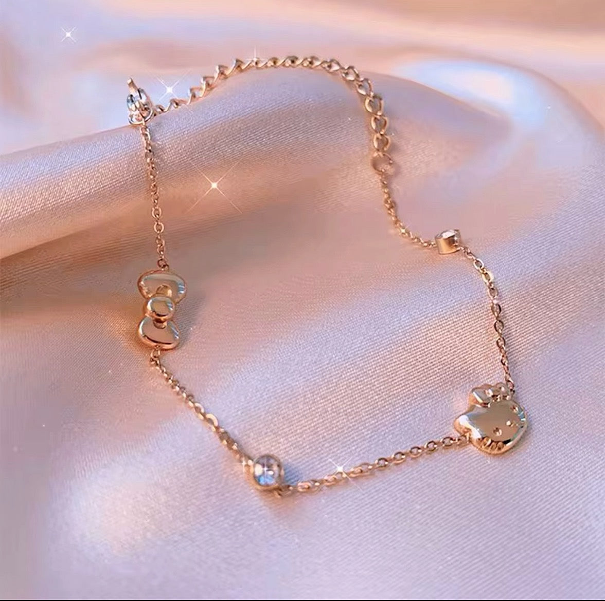 Hello Kitty 925 Sterling Silver Rose Gold Plated Bracelet