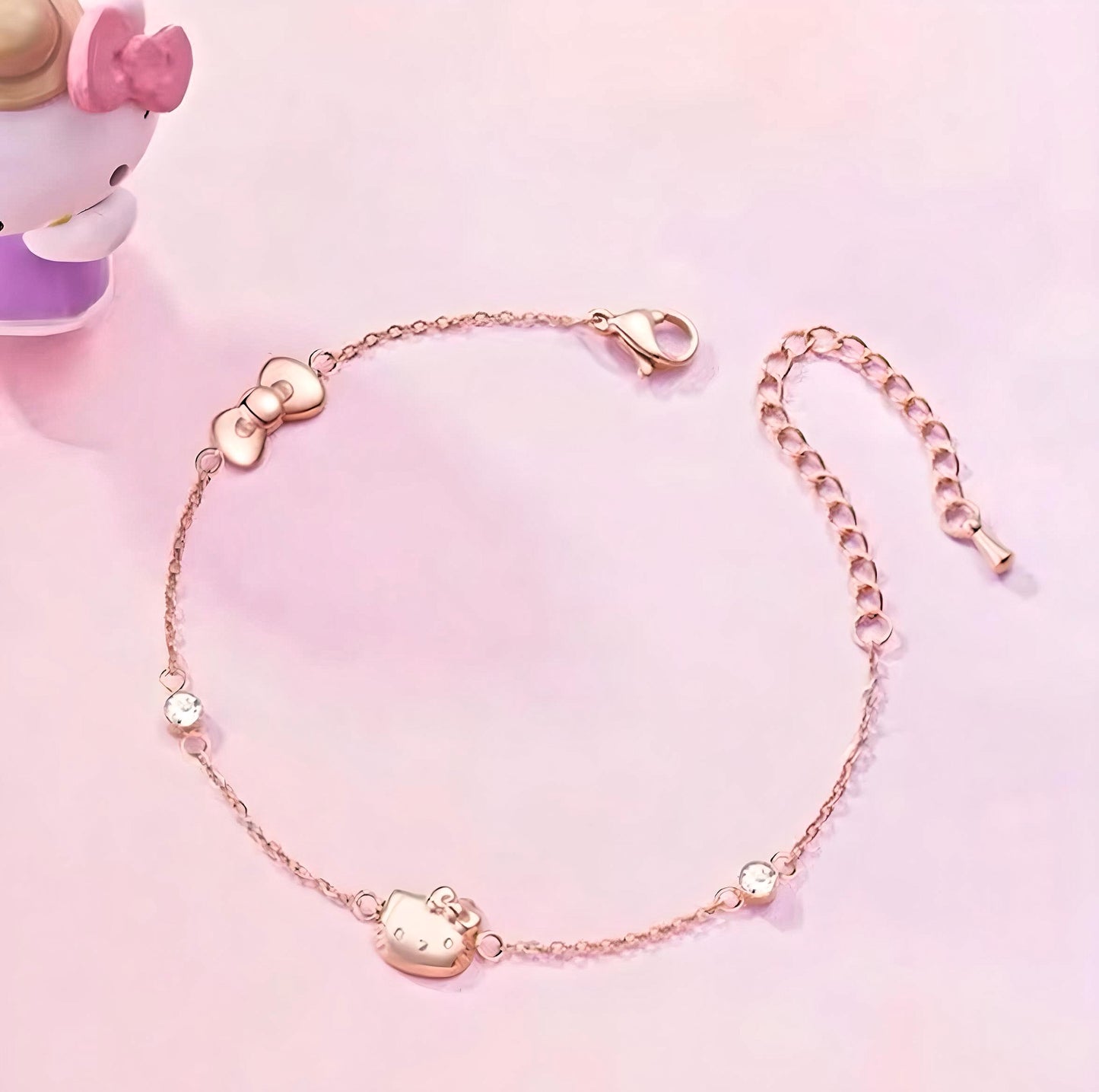 Hello Kitty 925 Sterling Silver Rose Gold Plated Bracelet