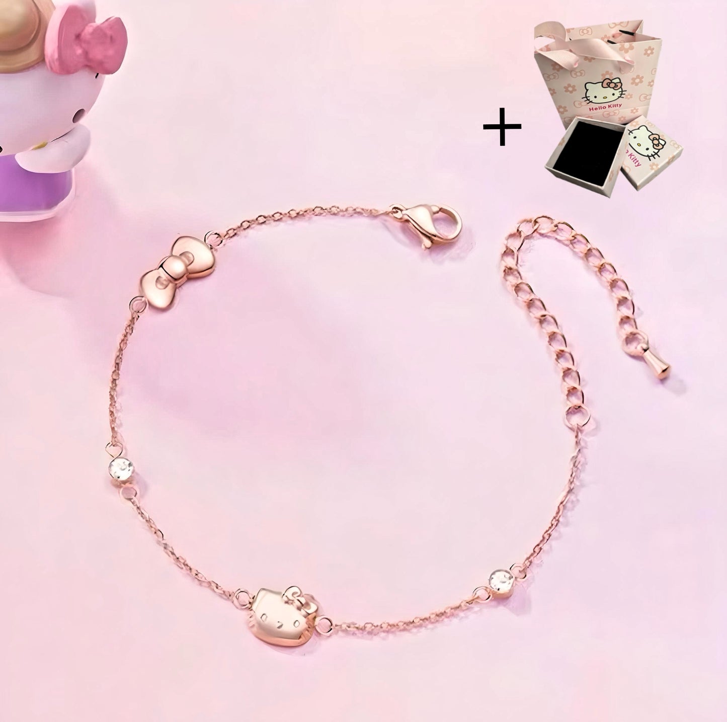 Hello Kitty 925 Sterling Silver Rose Gold Plated Bracelet