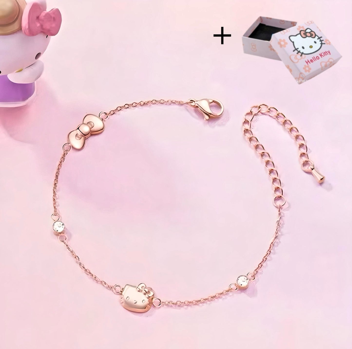 Hello Kitty 925 Sterling Silver Rose Gold Plated Bracelet