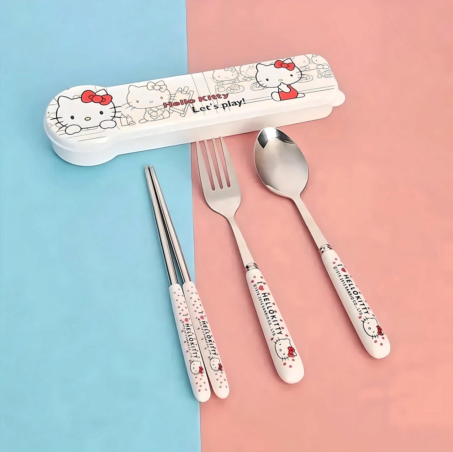 Hello Kitty Chopsticks Utensils Set - 4 Pc Set with Case